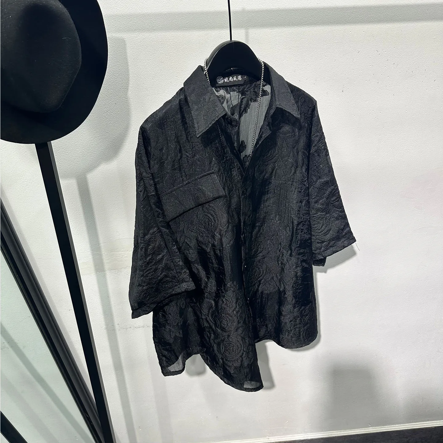 Fashionable Dark Style Irregular Jacquard Shirt Baby Boy and Girl Summer Loose Lapels Short Sleeve Avant-Garde Stylish Trendy