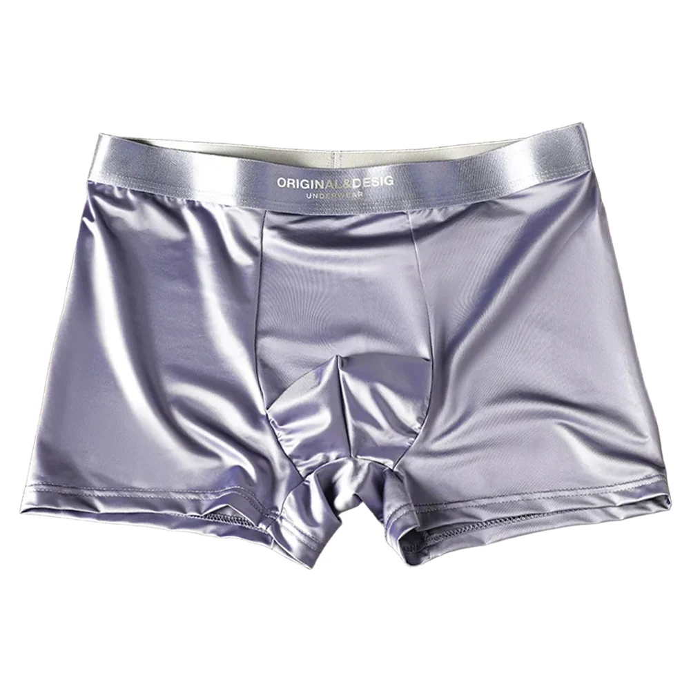 Boxer en satin de soie glacée pour hommes avec pochette en U, sous-vêtements confortables et respirants pour un usage quotidien