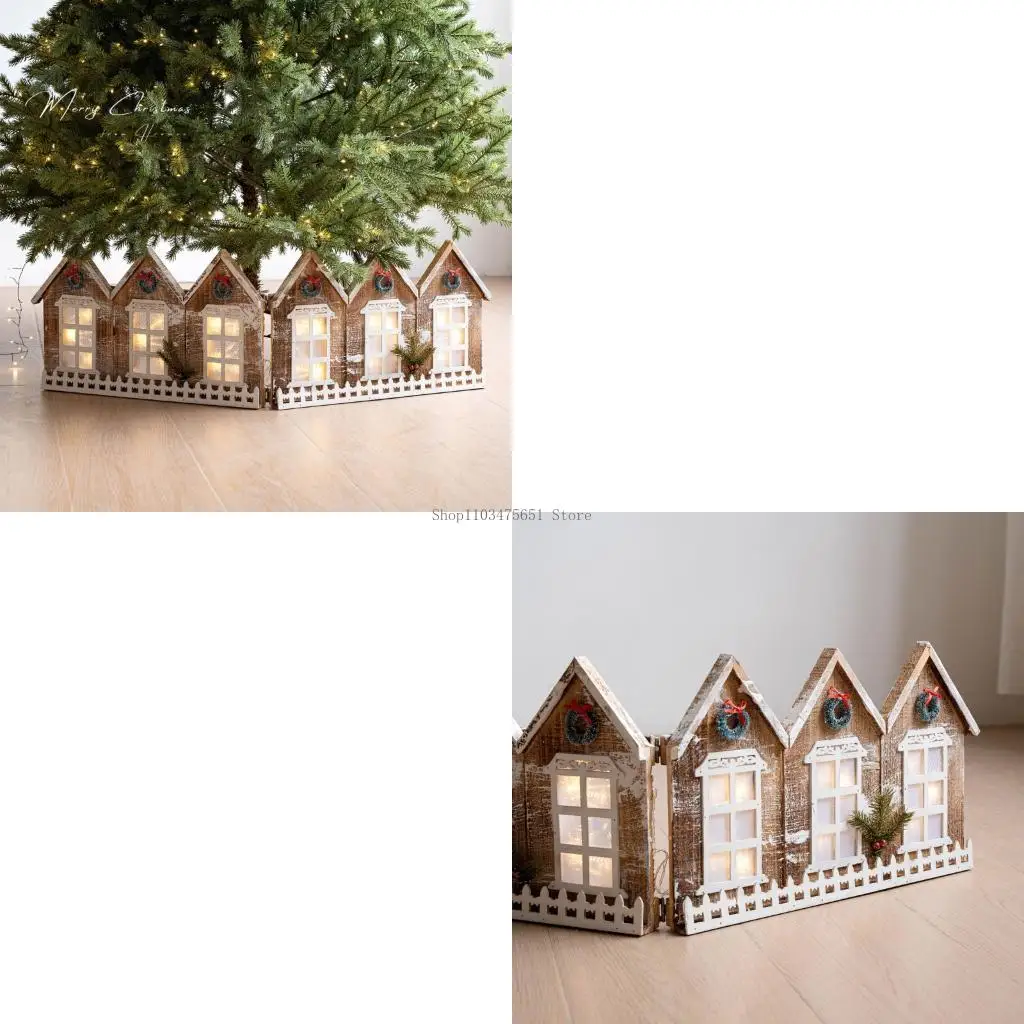 

Хандкрафтированное украшение деревянной крышки основания дерева освещенное СИД для атмосферы праздника