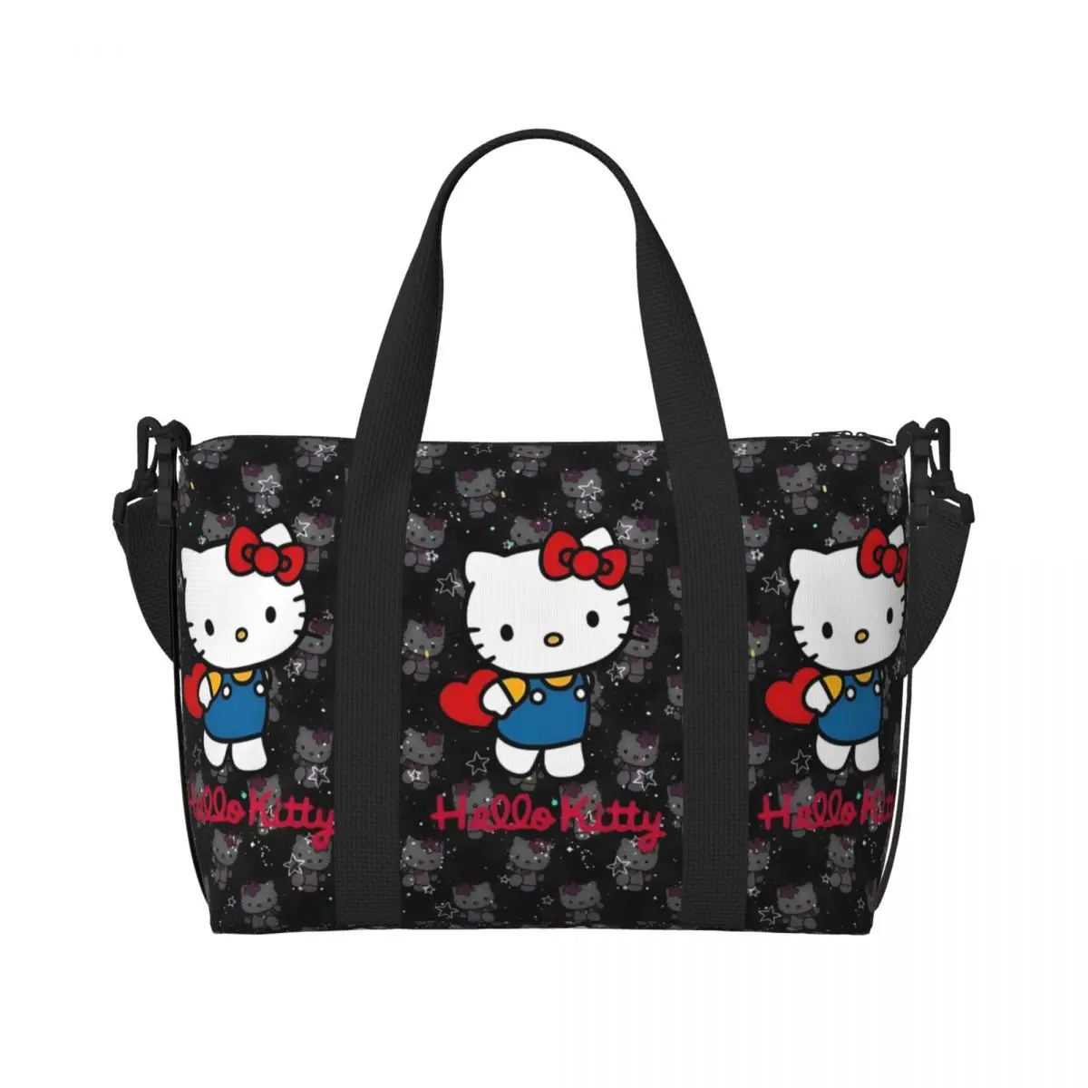 

Custom Large Hello Kitty Fashionable Tote Bag Women Cute Cartoon KT Cat Shoulder Shopper Beach Gym Travel Bag