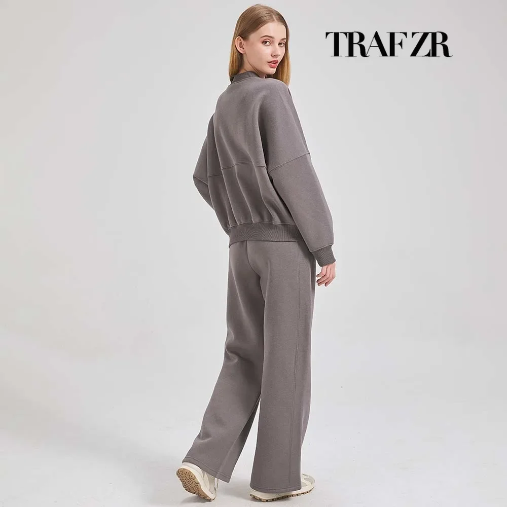 TRAF ZR Zipper Cardigan Sets To Woman 2024 Cotton Tracksuit Suits Baggy Pants Sportswear Women Sweater 2 Piece Set Women Outfits