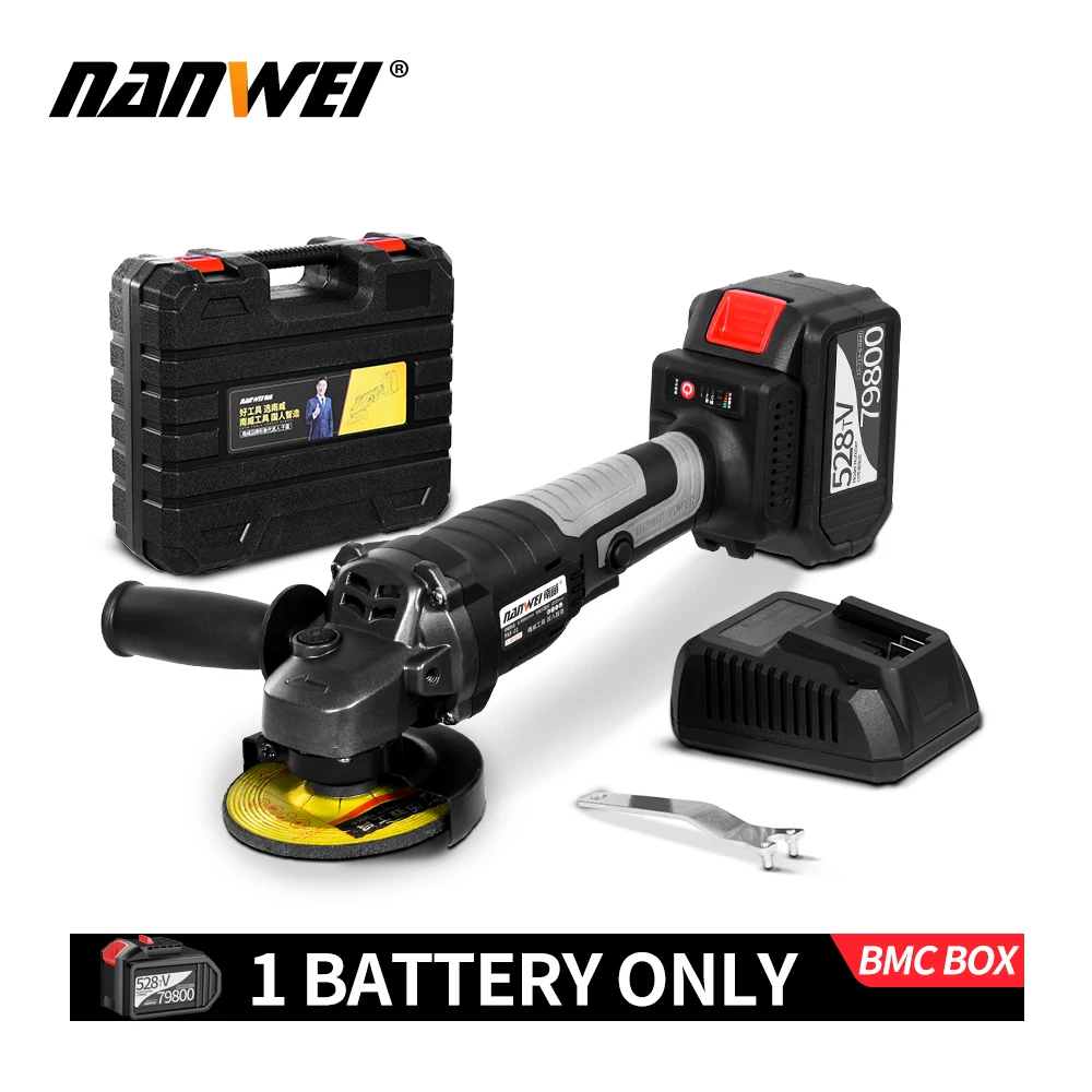 

NANWEI 21V Li-Ion Brushless Cordless Angle Grinder with 2.0Ah Li-ion Battery and Fast Charger