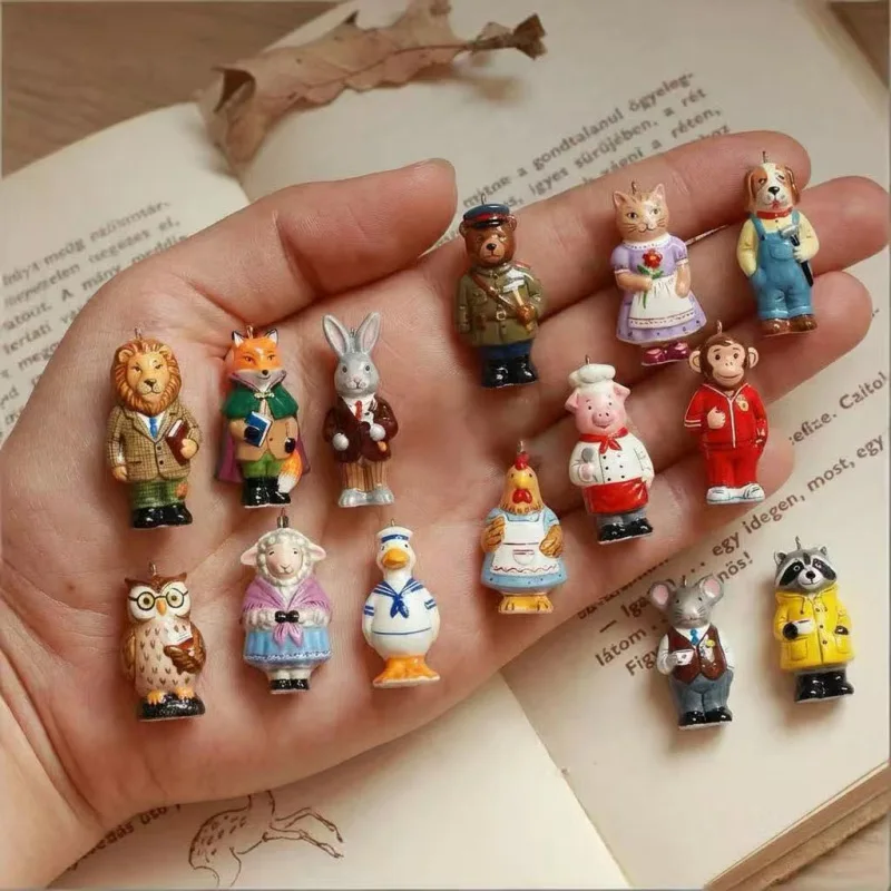 

Vintage Dressed Animal Cat Rabbit Fox Lion Pendant Charm Resin DIY Jewelry Accessory for Earring Bracelet Necklace Keychain