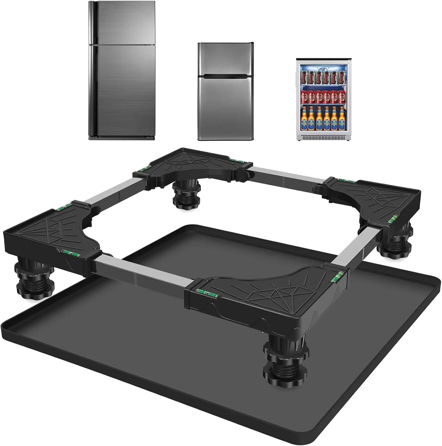 Adjustable Mini Fridge Stand with Silicone Mat, 24''x24'' Drain Pan, Sturdy for Appliances