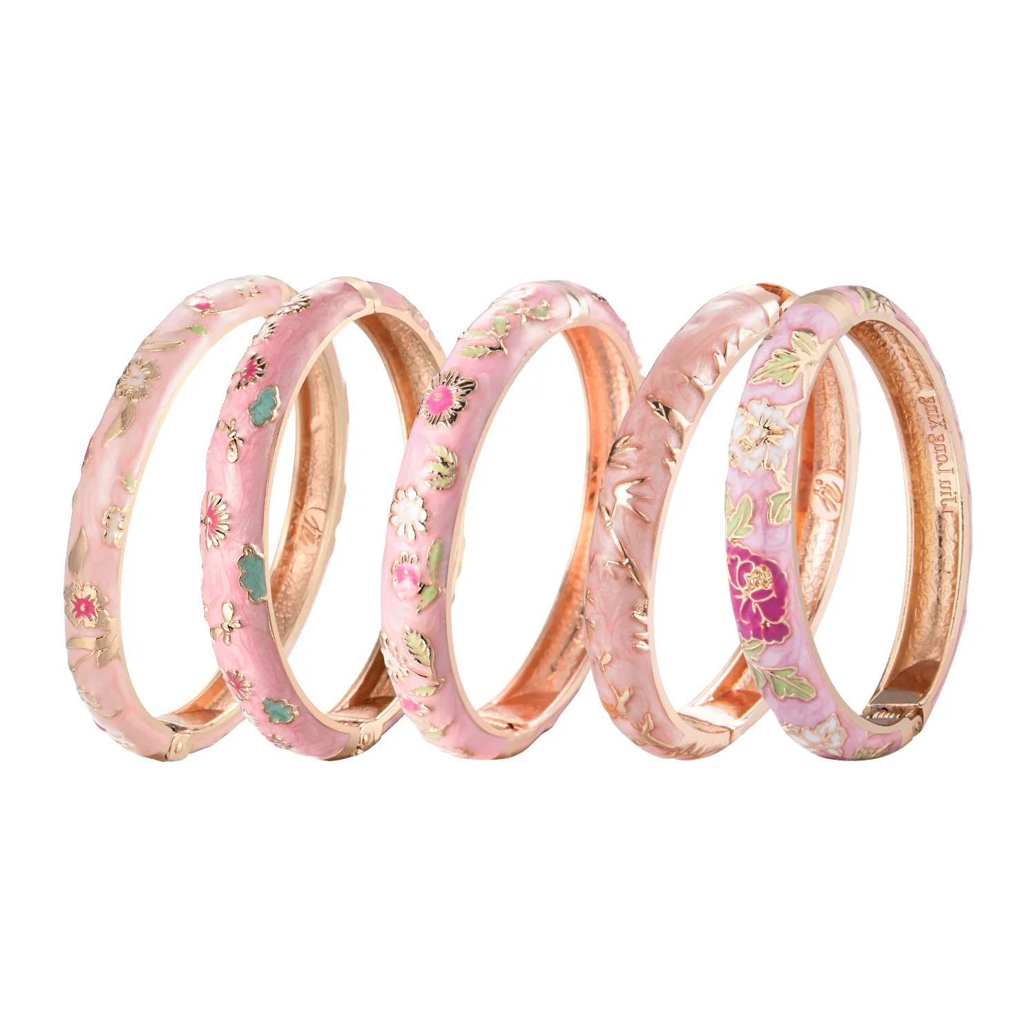 Women\'s Bracelets Set Bangle On Hand Hinge Enamel Cloisonne Bangles For Women Pink Vintage Birthday Gift For Mother