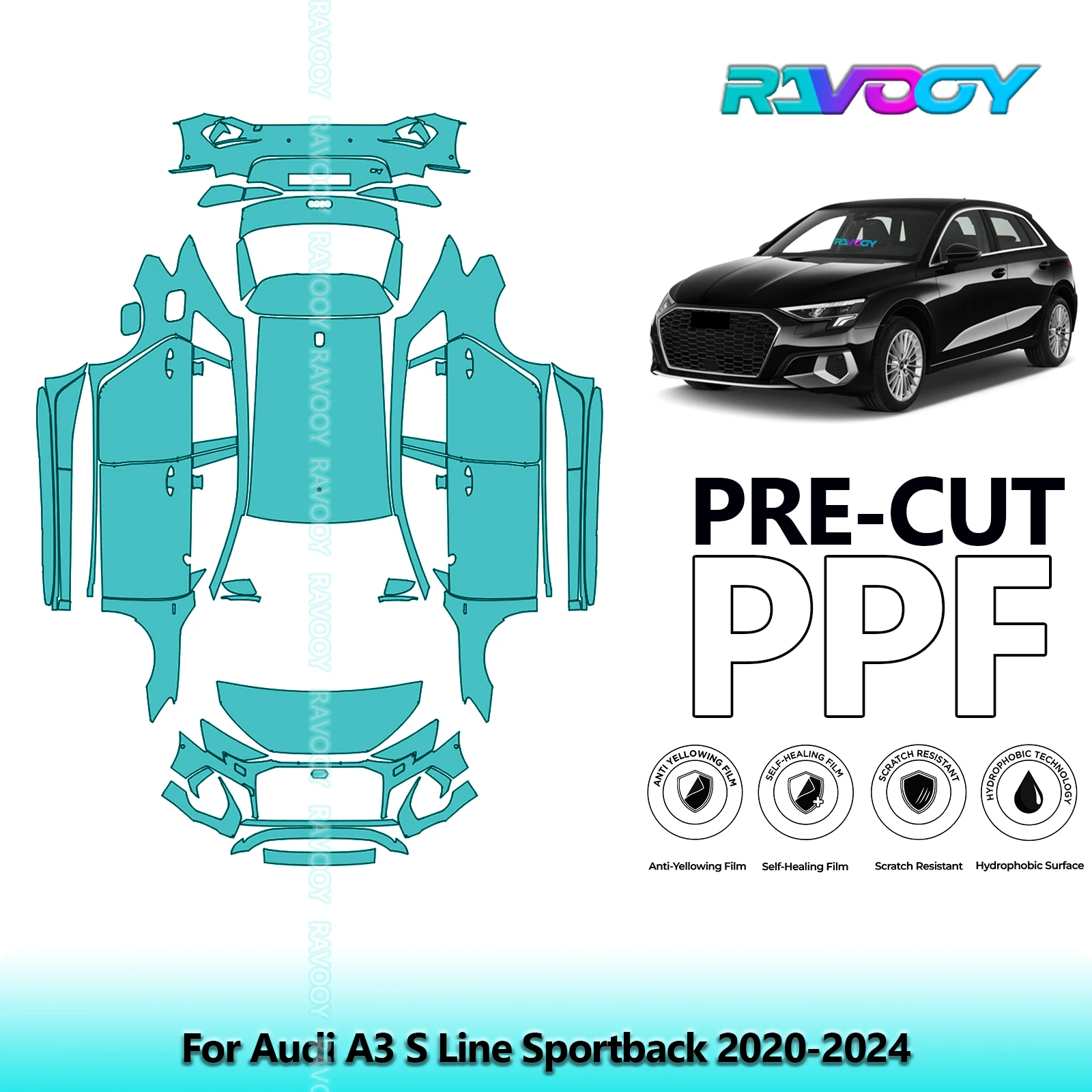 

Full Vehicle Clear Bra Precut PPF Paint Protection Film For Audi A3 S Line Sportback 2020-2024