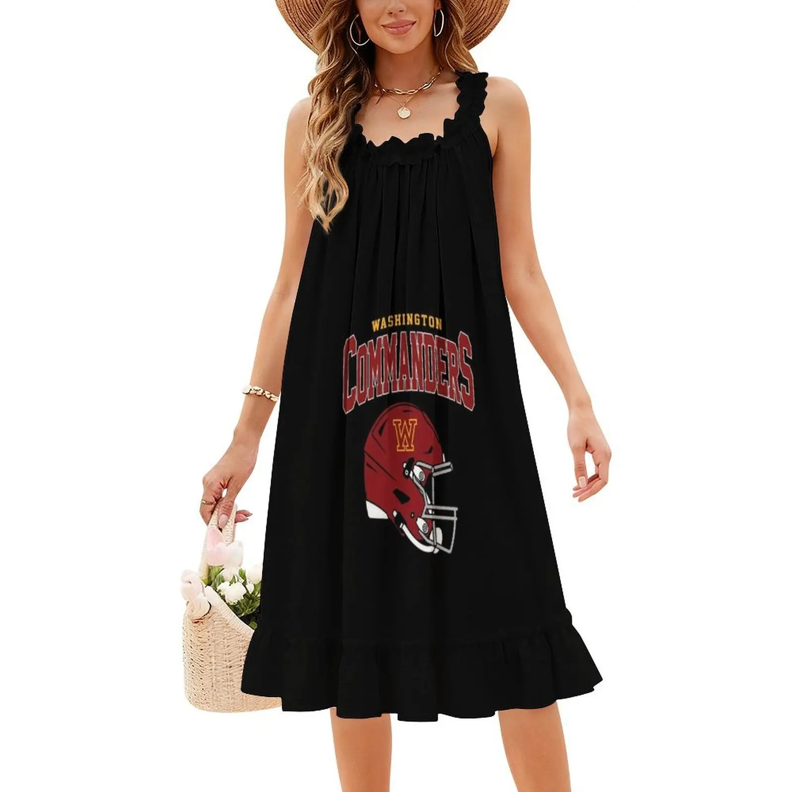 

Art-Washington Commanders Bohemian Sleeveless Dress For Women Print Beach Party Dresses Washington Commanders Washington Female