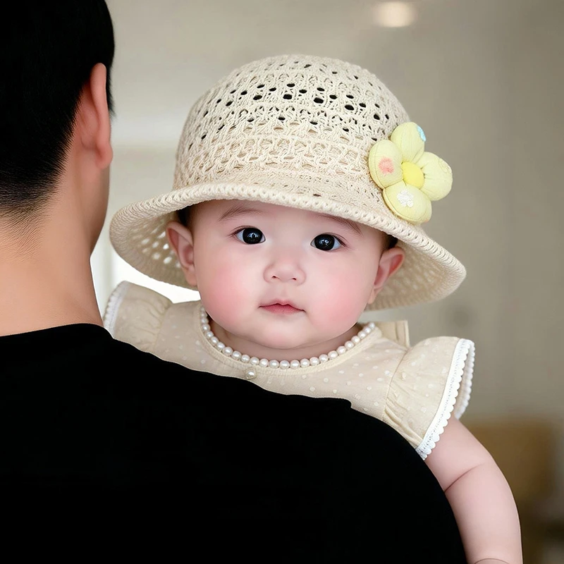 Hot sale Baby Hat Summer Thin Breathable Woven Straw Hat for Girls Sunscreen Cute Cartoon Beach Fisherman Hat 3