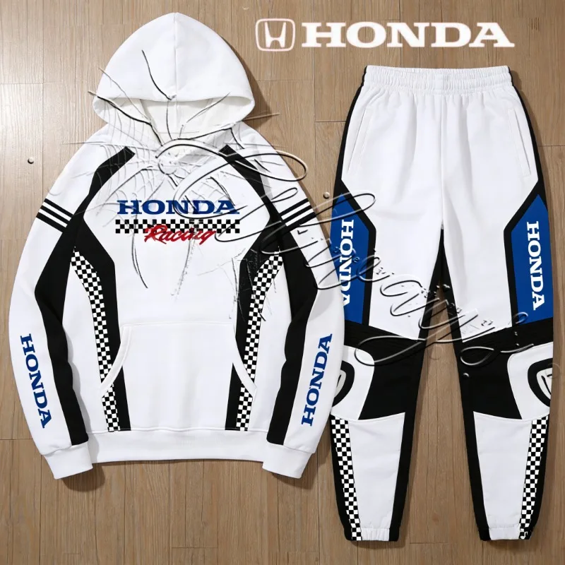 

2026 Autumn/Winter New Honda HRC Racing Fashion Motorcycle Suit Men's Casual Loose Sweatshirt Pants Set Warm MOTO Off Road Set