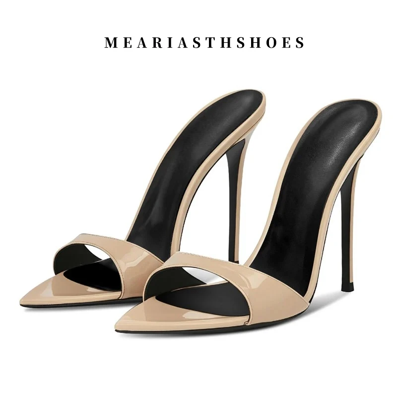 12cm Lacquered Heel Peep Toe Mules Sexy Stiletto Slippers Multicolor Patent Leather Handmade Slippers Extreme Summer High Heels