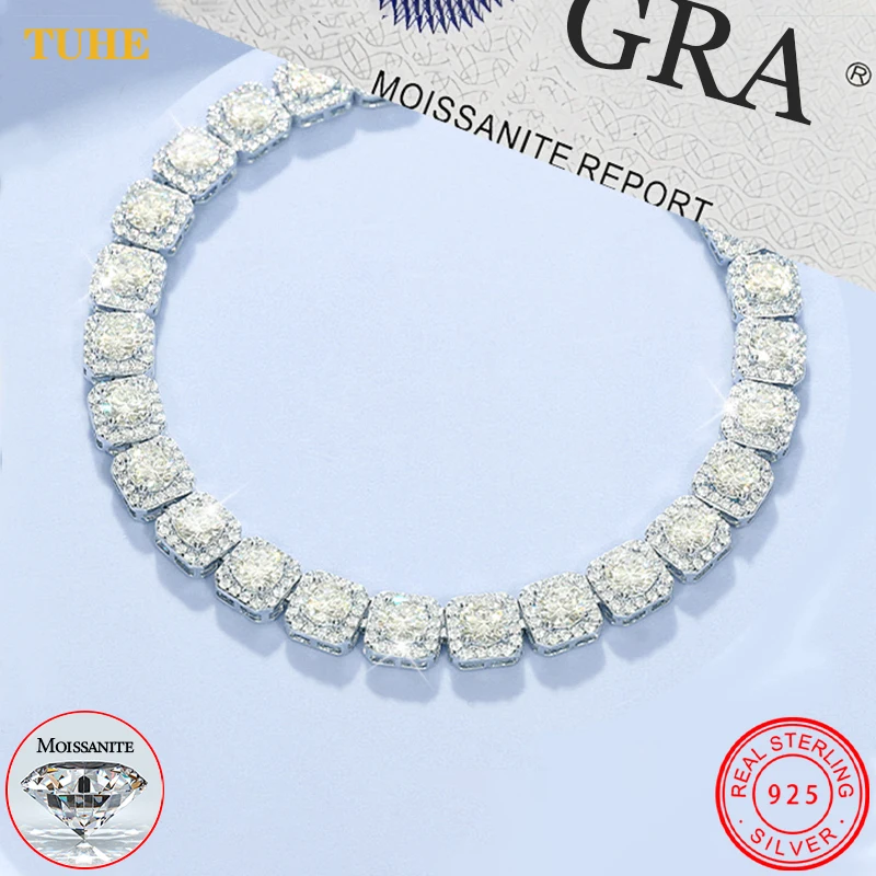 Iced Out Moissanite Halo Tennis Bracelet for Women Men S925 Sterling Silver 18k Gold Plated Jewelry with GRA Bracelets Gifts