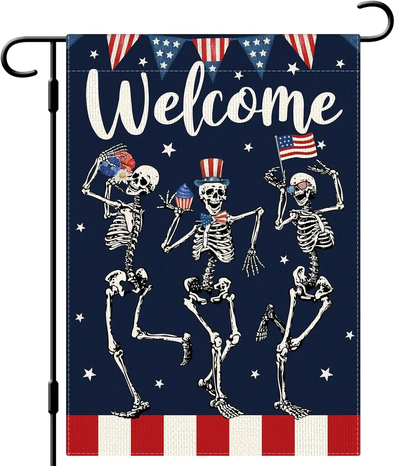 DLZDN 4th of July Skull Garden Flag Skeleton Garden Flag 12×18 Inch Double Sided Vertical Burlap Independence Day Memorial D PPZ