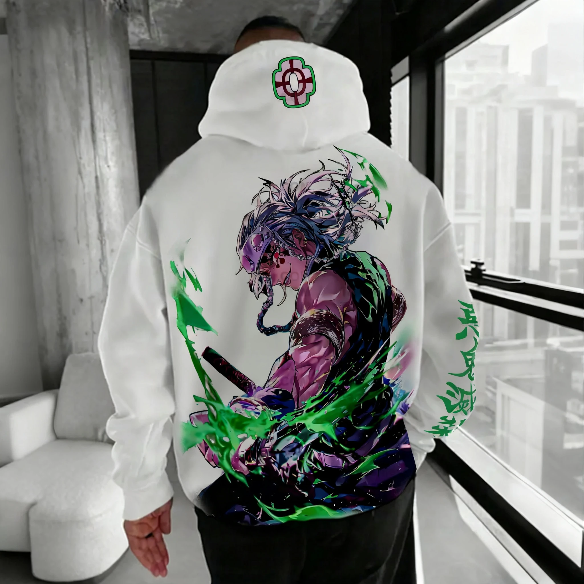 

Demon Slayer Anime White Hoodie 2025 Men's Autumn/Winter New Uzui Tengen Printed Casual American Loose Parent Child Sweater Top