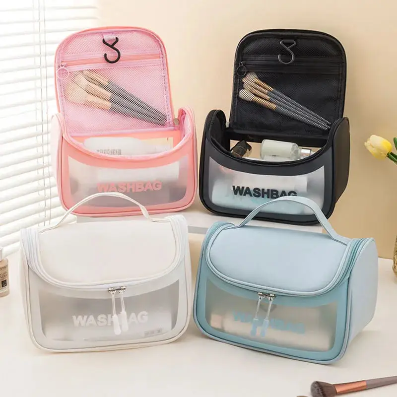 Borsa da viaggio per donna in PU borsa da toilette organizzare borsa per cosmetici impermeabile in PVC borsa per il trucco trasparente portatile