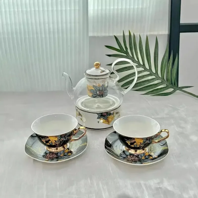 

CL Ceramic Afternoon Tea Teapot Set Coffee Cup Saucer Gold Painted Cup Flower Tea Black Coffee Shop