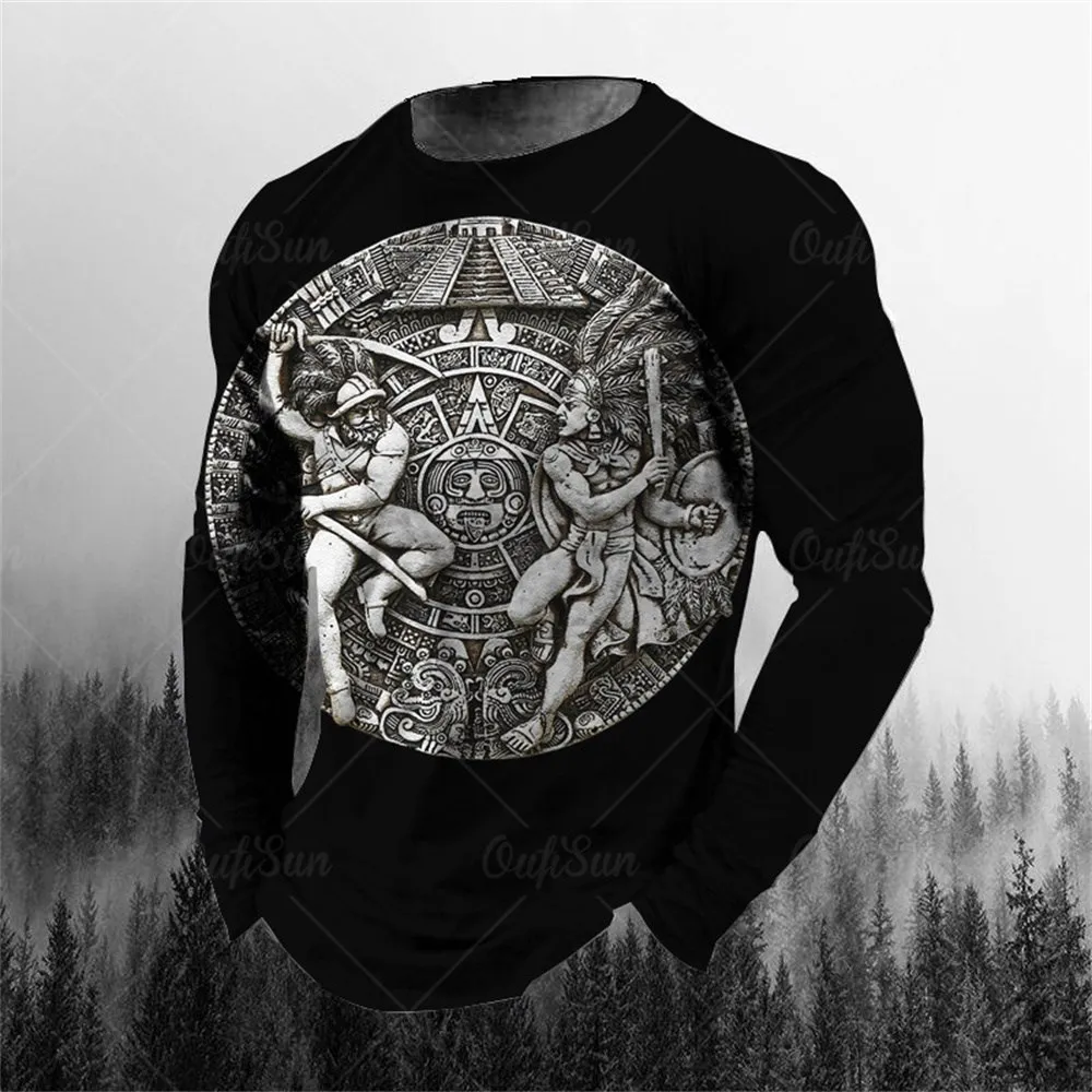 Hip Hop Men\'s T-shirt Round Neck Long Sleeve Top Trendy Print T-shirt Armor 3D T-shirt Men\'s Summer Oversized Loose-Fitting Clot