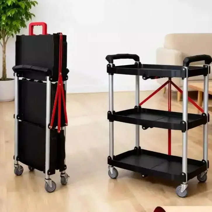 Outdoor Folding utility cart dining cart Handcart camping Auto repair cart Three-layer mobile