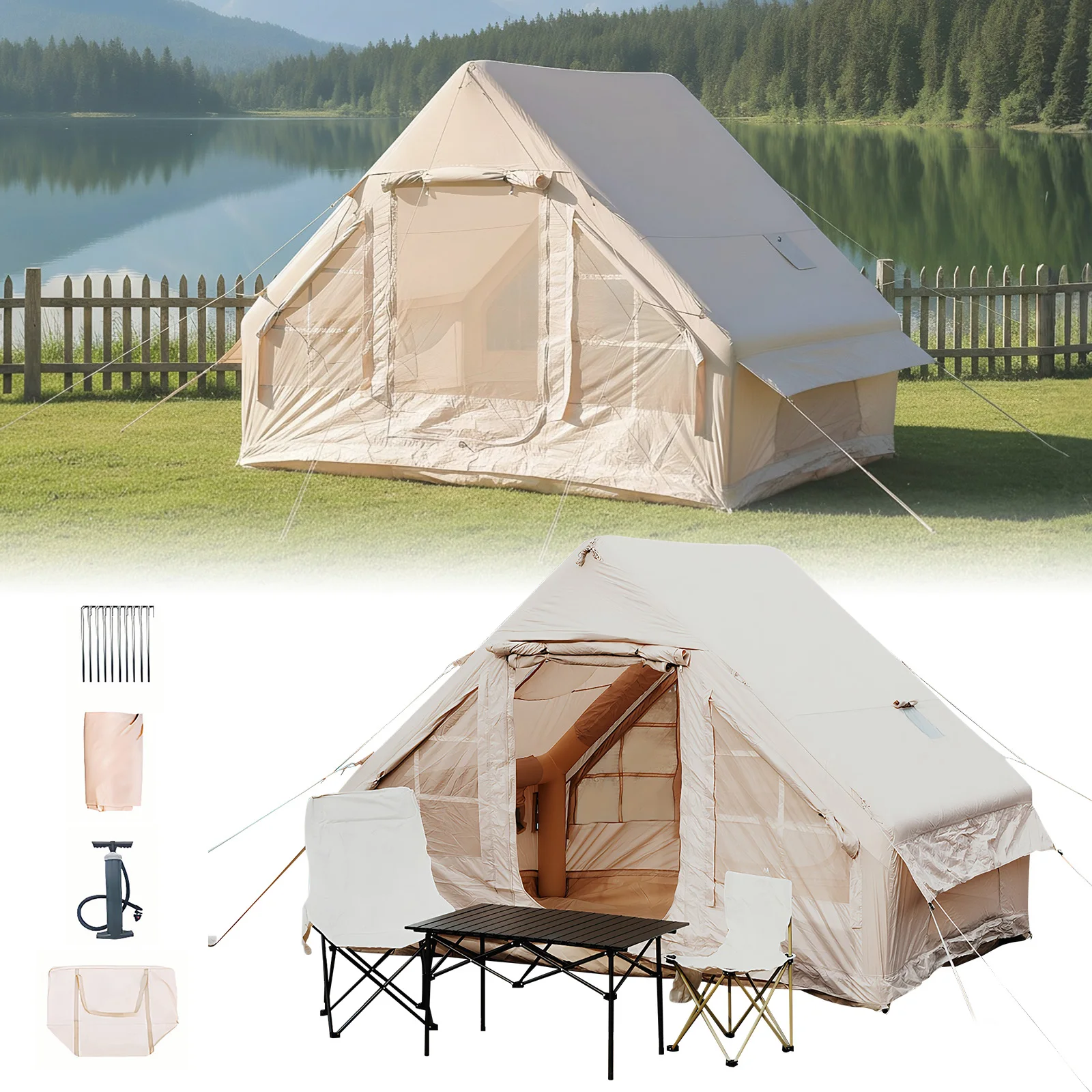 

Air Glamping Tents with Pump Inflatable Camping Tent Waterproof Oxford for Outdoors