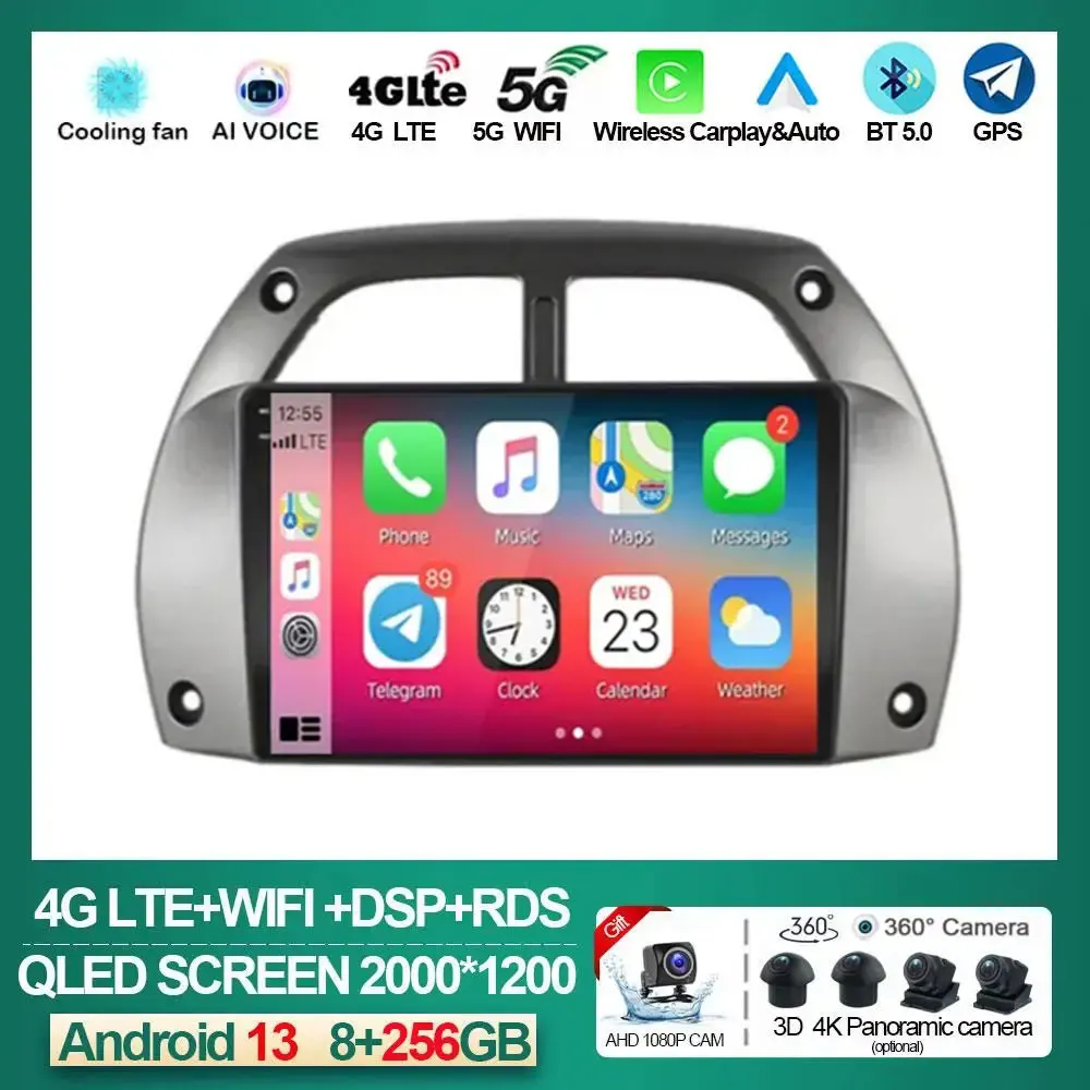 For Toyota RAV4 Rav 4 2001 2002 2003 2004 2005 2006 Android 14 Car Radio Multimedia Player Carplay QLED Touch Screen Auto Stereo