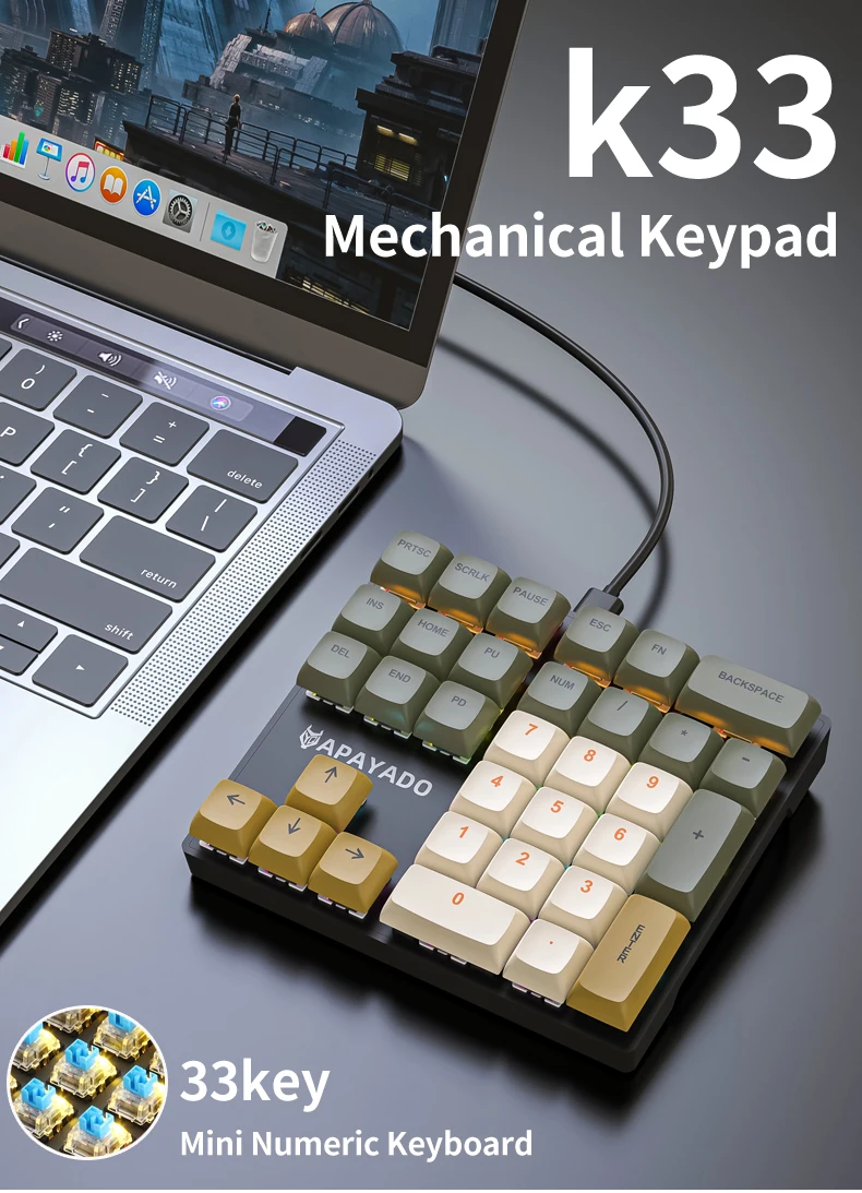 K33 Wired Mechanical Numeric Keypad With Multi-color Lights