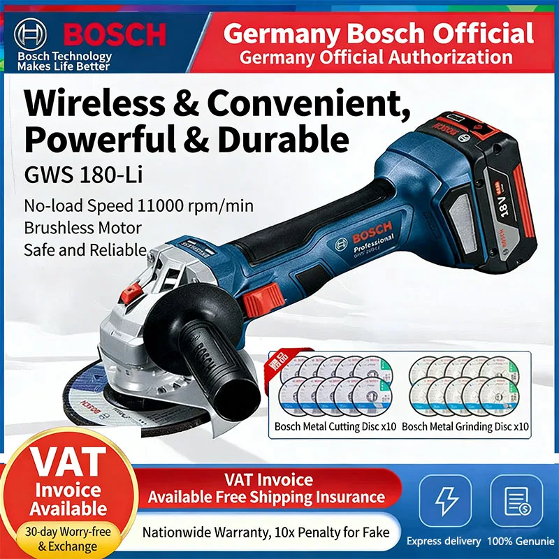

Bosch GWS180 Lithium-Ion Angle Grinder 18V Brushless Cordless Cutter Angle Grinder Electric Polisher Power Tool GWS180 Grinder