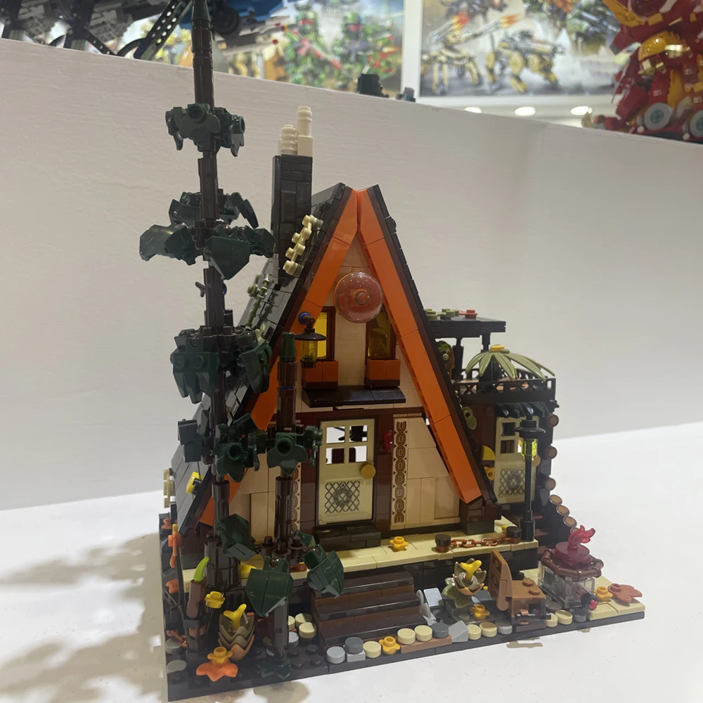 Street View forêt Triangle maison modèle blocs de construction ville forêt cabine en bois briques jouets pour enfant cadeaux d'anniversaire avec LED