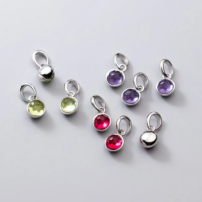 TrustDavis Real 925 Sterling Silver 2022 Round Colour CZ Pendant Handmade DIY Necklace Bracelet Accessories Fine Jewelry HY875