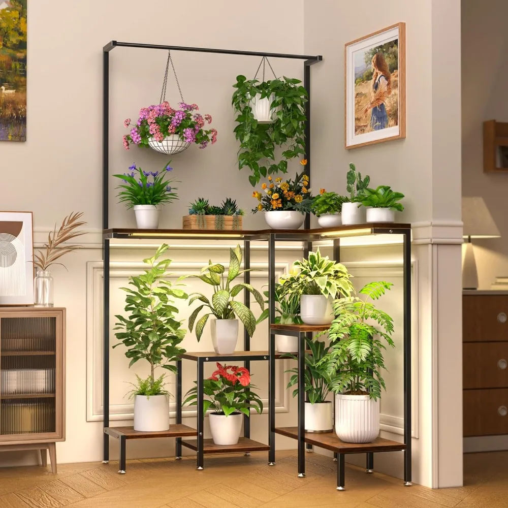 Corner Plant Stand Indoor with Grow Light, Corner Plant Shelf Fathers Day Dad Gifts Large Tiered Display Rack