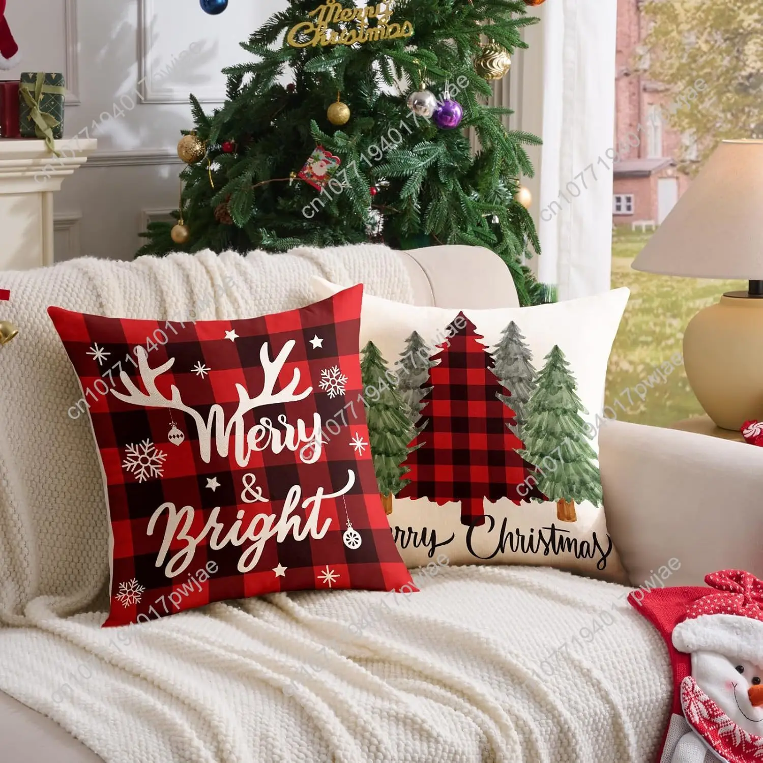 Buffalo Plaid Christmas Pillow Covers 18x18 Red Black Green Set of 4 Farmhouse Christmas Decorations Throw Pillow Covers Winter