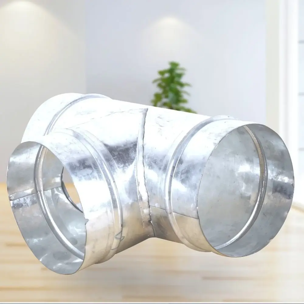 Galvanized Steel HVAC Duct Fitting Y Type T Shape Connector Ventilation Exhaust Pipe Splitter Air Flow Component