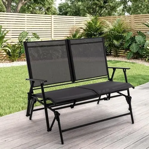2-Person Outdoor Glider Bench No Assembly Required, Glider Loveseat for Outside Patio with Smooth Rocking, Patio Glider