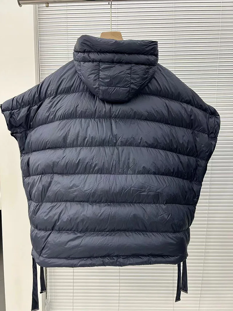 Schinteon Women 90% White Duck Down Irregular Vest with Hood Sleeveless Jacket Solid Luxurious Autumn Winter Top 2026 New