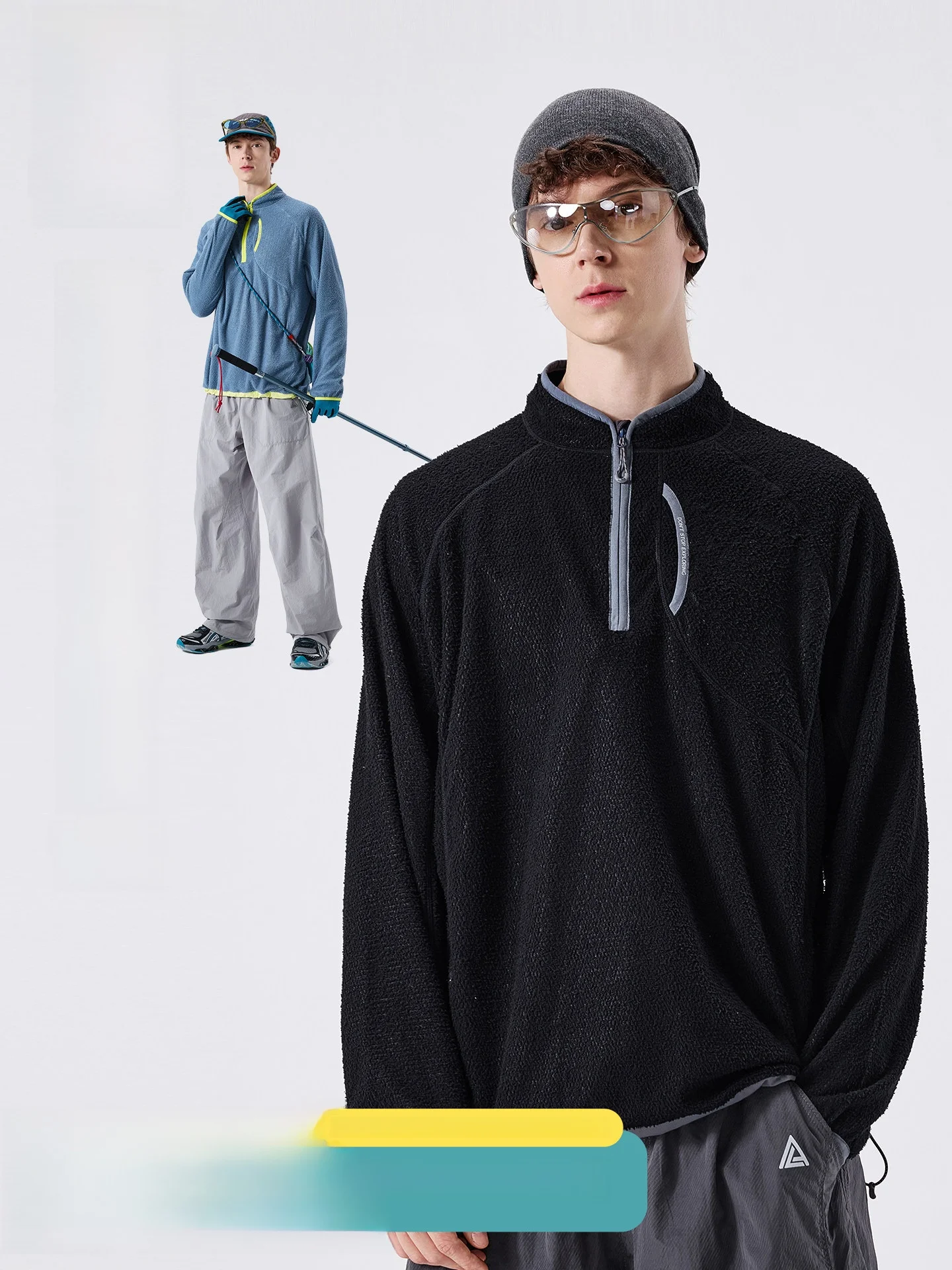 LAZY DAY Outdoor Men's Long Sleeve T-Shirt Quick Dry Warm Hiking Sport Top Polyester Fiber Antibacterial Loose Fit Stand Collar