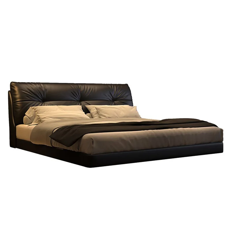

2025 new leather bed light luxury minimalist suspension double modern simple master bedroom high-end