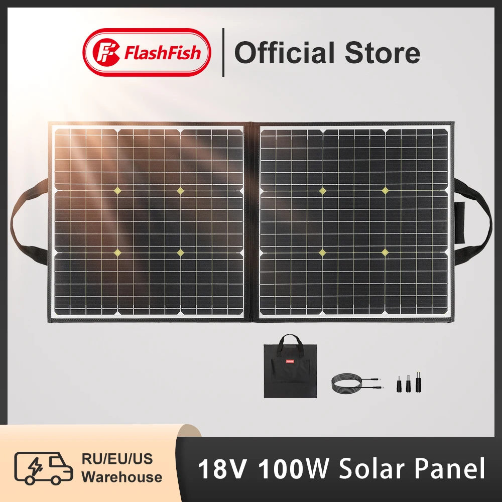 FF Flashfish 100W 18V Portable Solar Panel 5V USB Foldable Solar Cell Battery Charger Monocrystalline Outdoor Power Supply RV