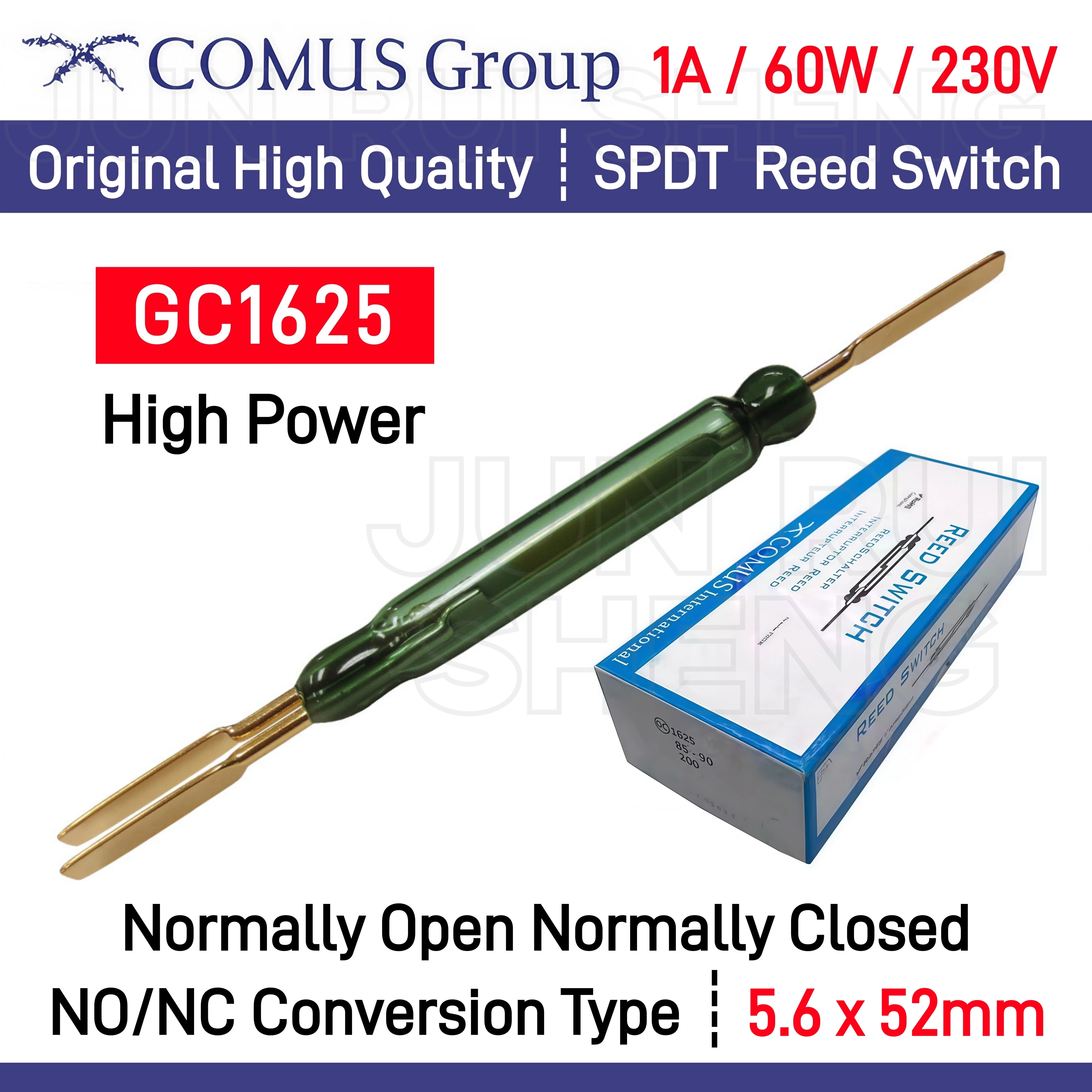 Original GC1625 High Power Voltage Reed Switch Normally Open Closed 1A 60W 230V SPDT Changeover Magnetic Contact Sensor 5.6*52MM