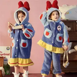 High-quality Nightgown Child Sleepwear Autumn Winter Thickened Flannel Home Clothes Snow White Baby Girls Coral Velvet Pajamas