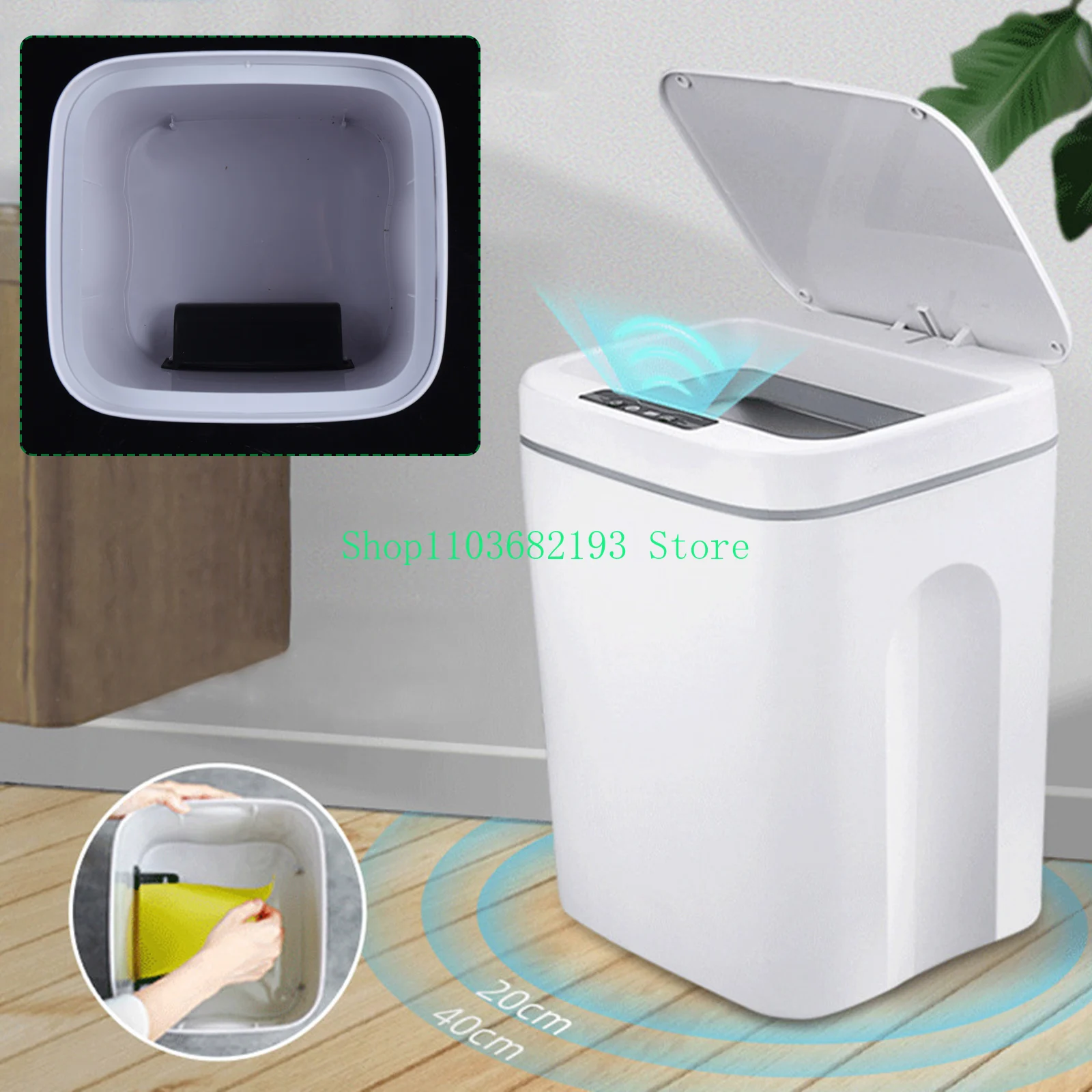 Bathroom Intelligent Induction Trash Can Touchless 4.22 Gallon  Automatic Kicking White Garbage Bin Smart Trash Can