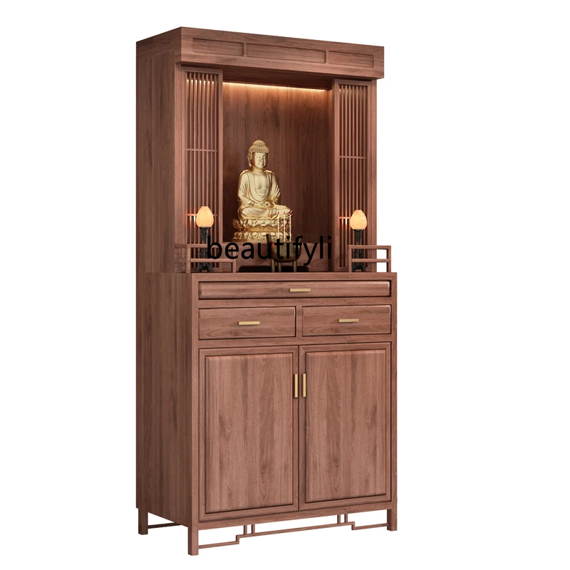 Customized New Chinese Style Avalokitesvara Altar Black Walnut Clothes Closet God of Wealth Company Home Worship Table