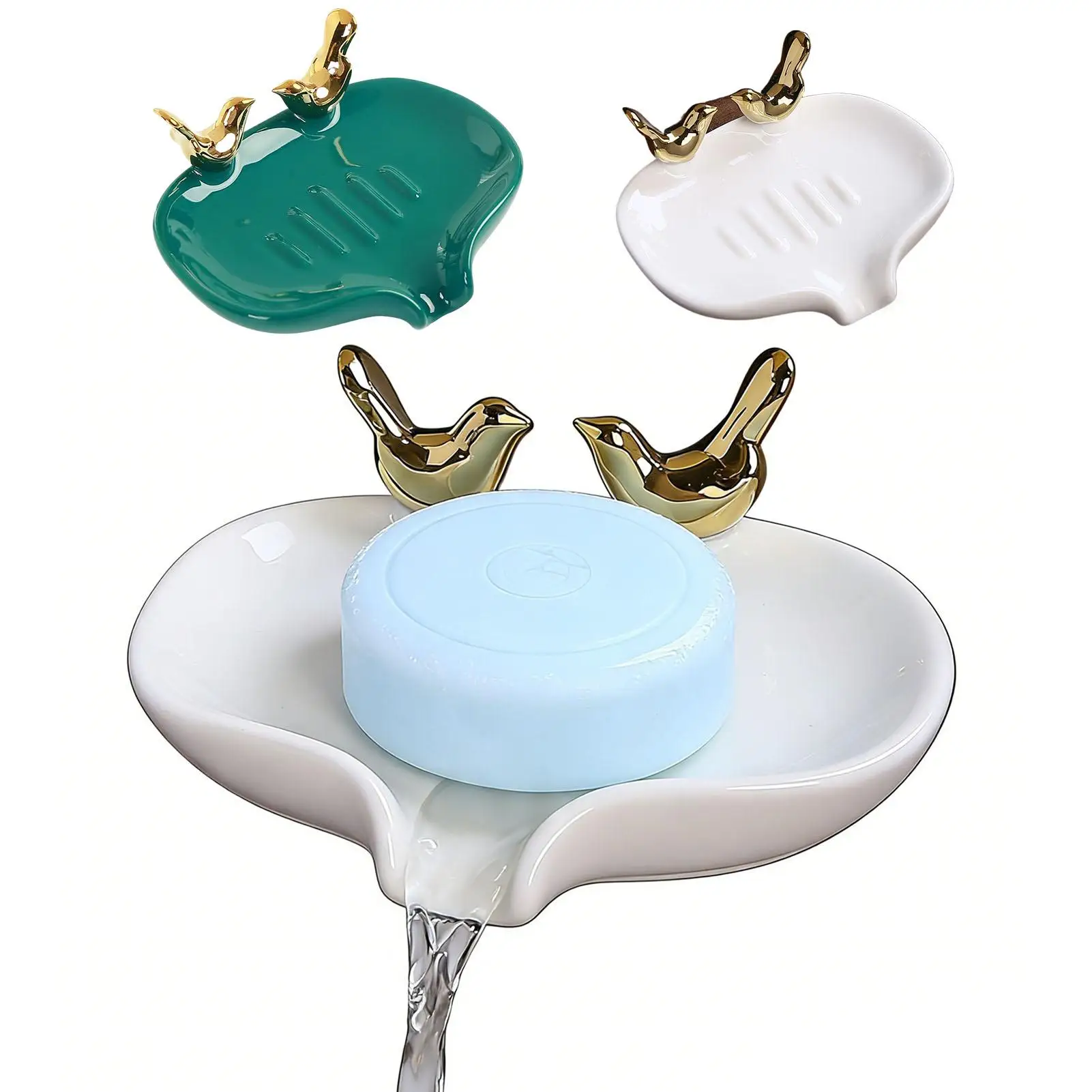 

N ordic Ins Ceramic Drain Soap Box Bathroom Non Punching Creative Bird Soap Holder Soap Box Dish Self-Draining Sponge Organizer