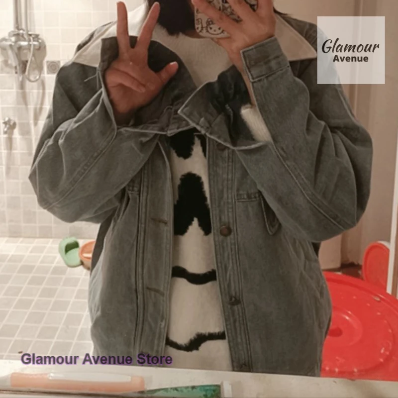 American retro cowboy lazy wind coat women's autumn and winter new fashion loose cover meat slim Joker casual jacket top.