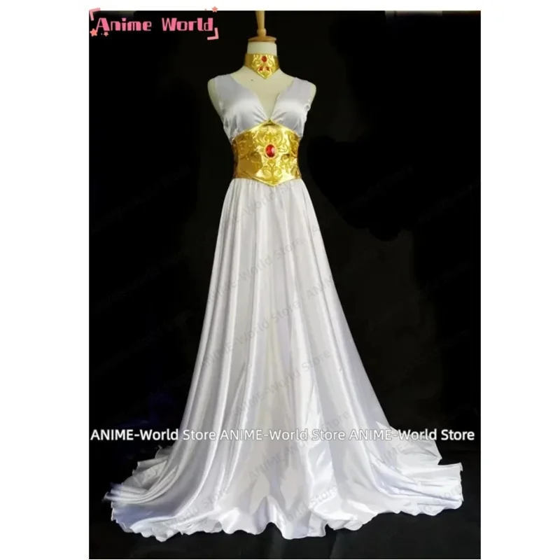 《حجم مخصص》Saint Seiya The Lost Canvas Sasha(Athena) فستان أبيض مع ملحق