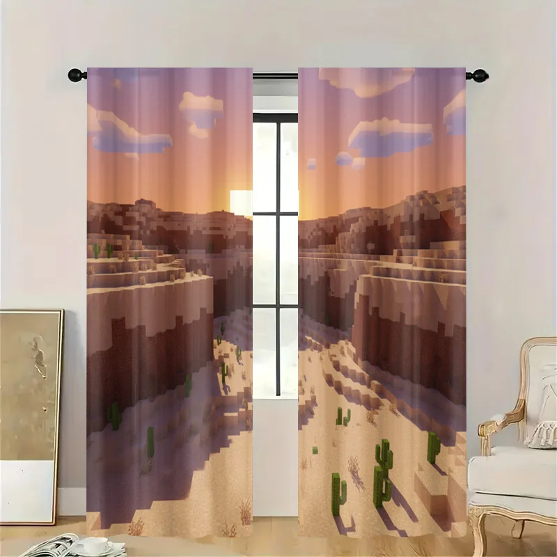 Pixel Art Desert Landscape Curtain Window Treatment Boho Southwest Theme Filtered Light Curtains for Modern Home Decor