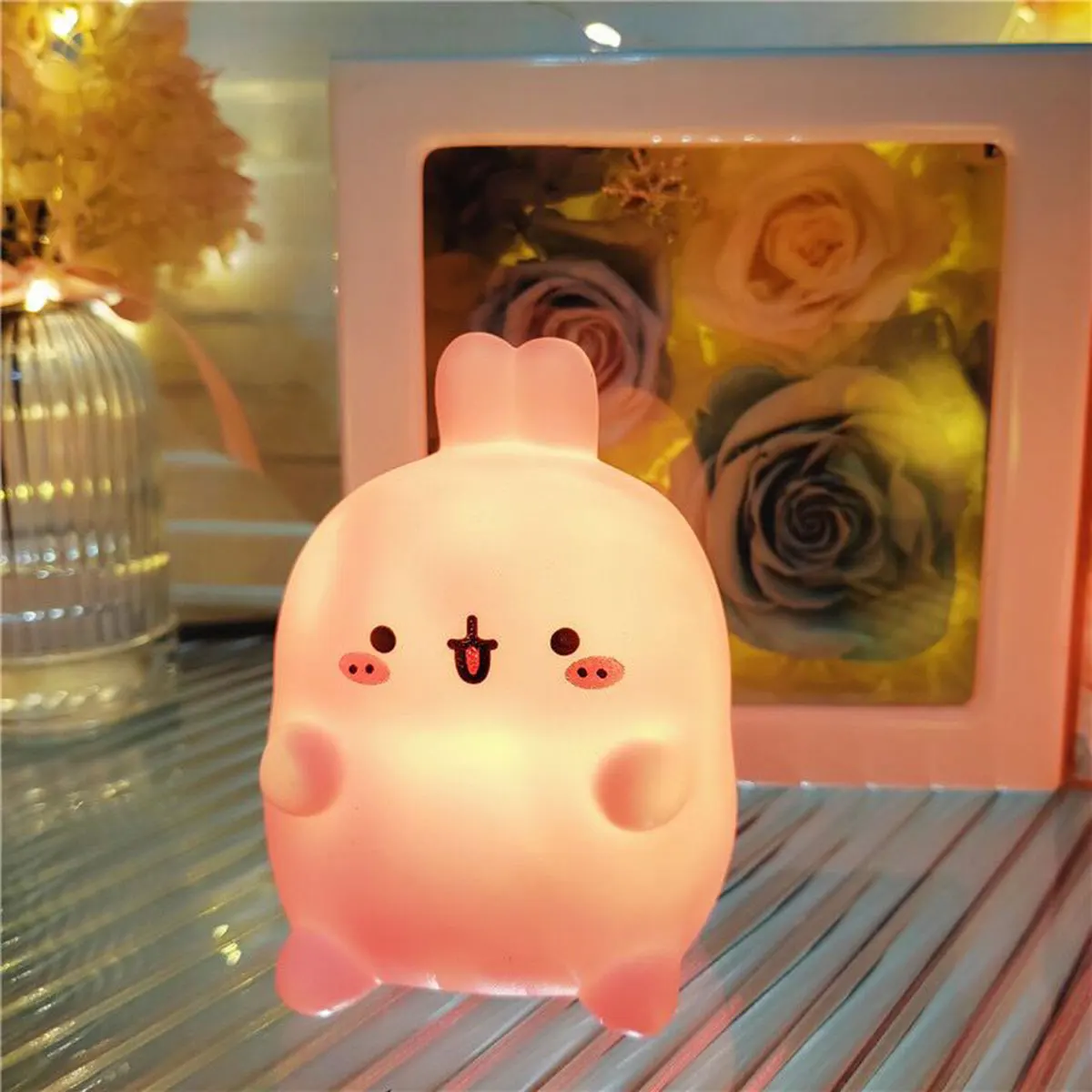 Girl LED night light cute rabbit room bedside atmosphere light soft light sleep light bedroom decoration luminous creative gift