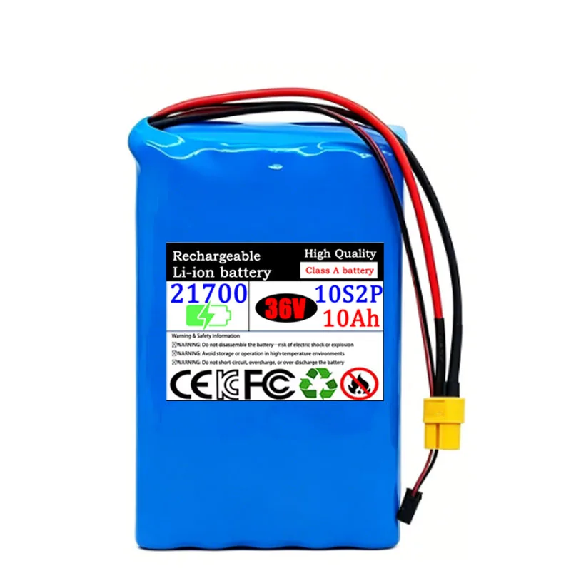 2026 Haute Capacité 21700 Lithium Battery Pack 36V 10S2P 10Ah 500W 42V 10000mAh for Electric Pedal BMS + 42V 2A Charger