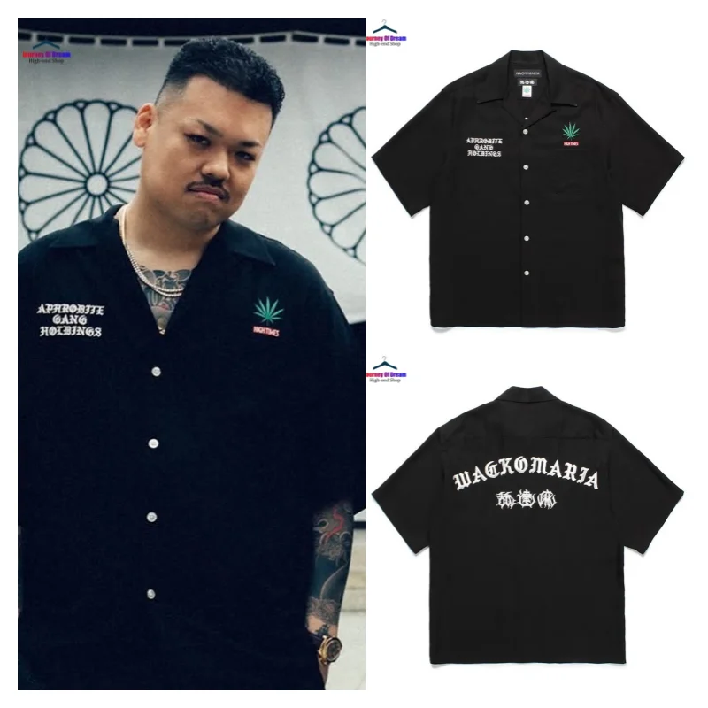 WACKO MARIA Summer Brand Mens Womens Cuban Collar Embroidered Letters Maple Premium Casual Hawaiian Short Sleeve Shirt