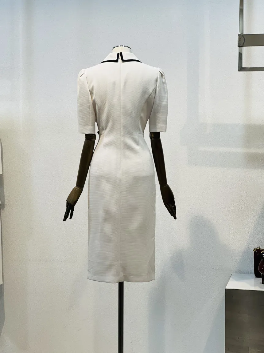 Ele 2023 New Faion ort Sve Suit Collar Commute  Knot Splice Mid-Length Slit Dr Summer Women's Dr