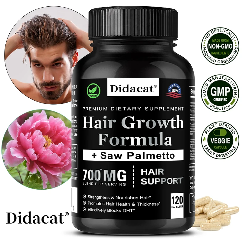 Hair Loss Supplements for Men & Women with Biotin - Saw Palmetto Supplements for Healthy and Strong Hair - Promotes Hair Growth