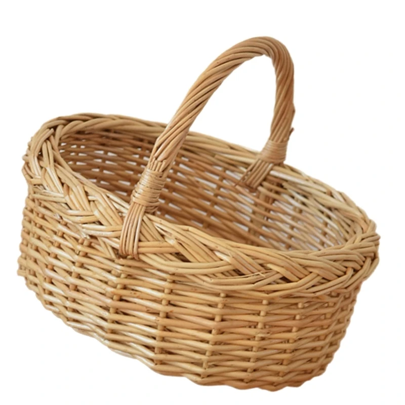 Grass Woven Flower Basket Handmade Flower Arrangement Pastoral Basket for Home Wedding Garden Decoration