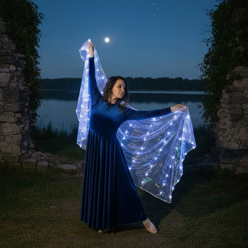 

New 200x100cm LED Luminous Scarf Solid Color Dance Performance Stage Props Belly Dance Belly Dance Led Veils Carnival